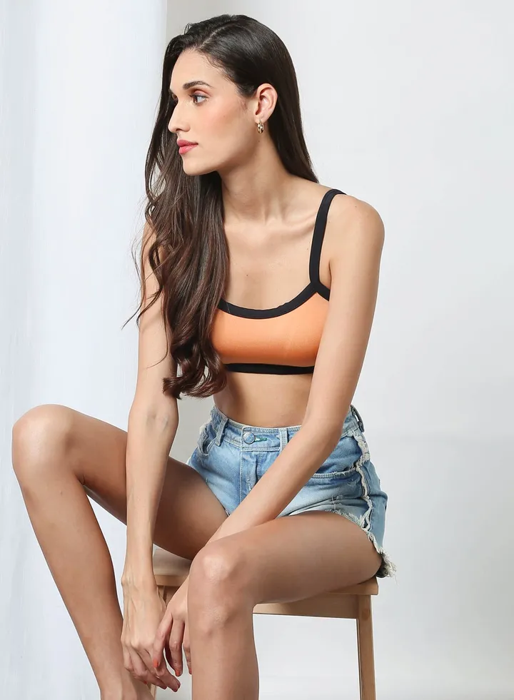 Contrast Binded Bikini Top Orange/Black