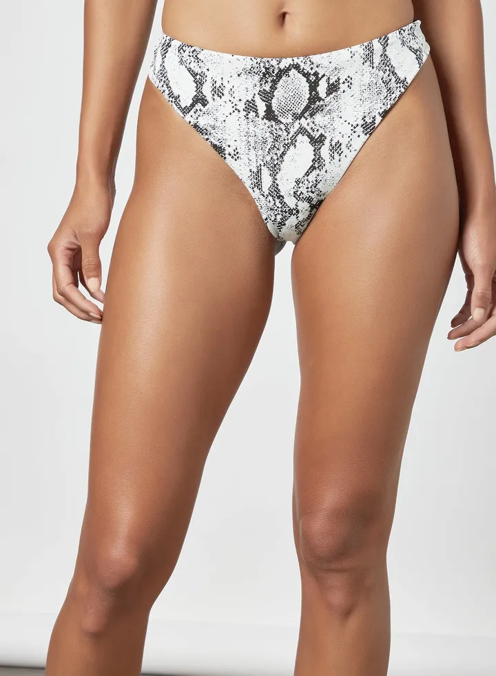 Snakeskin Print Bikini Bottom White