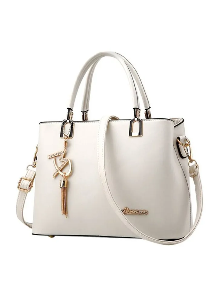 Tassel Pendant Shoulder Bag White/Gold