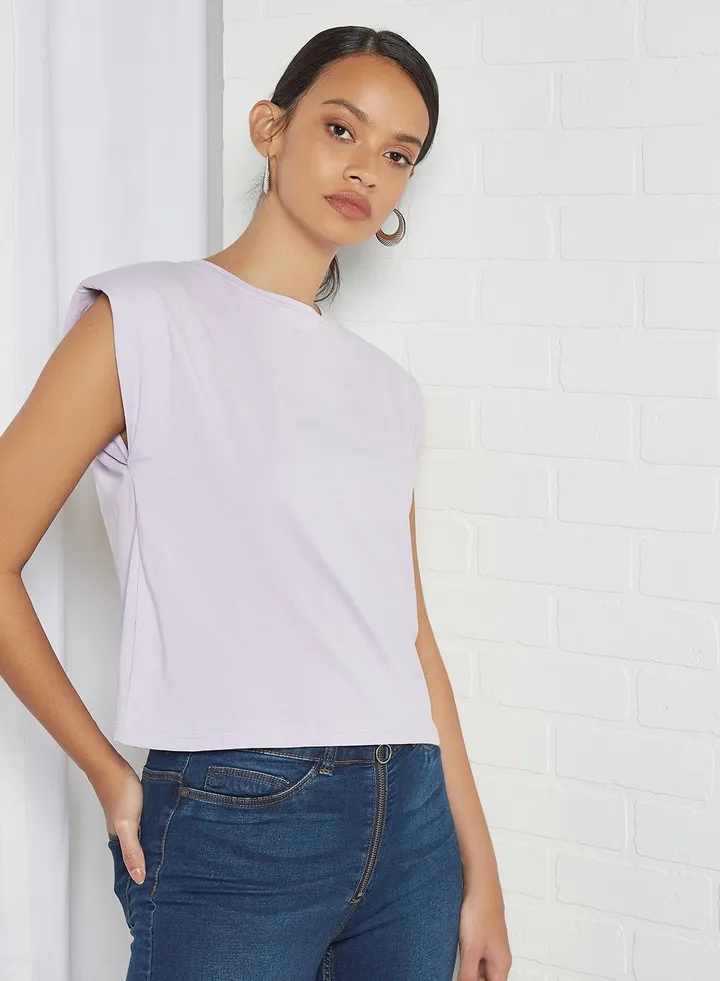 Minna Padded Shoulder Top Pastel Lilac