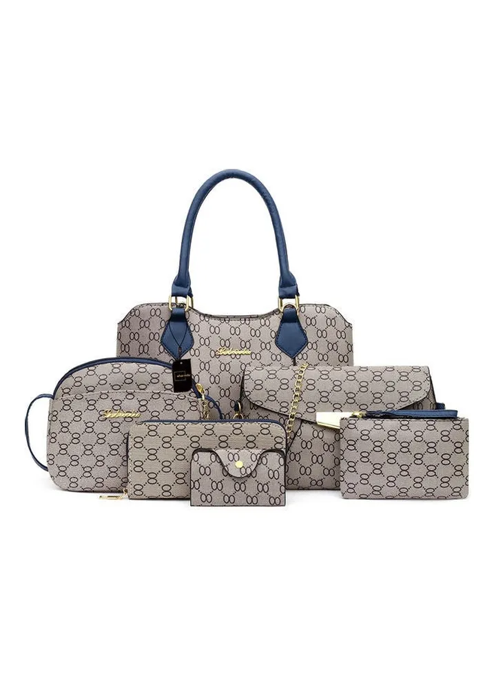 6-Piece Retro Fashion Shoulder Bag Set Grey/Blue