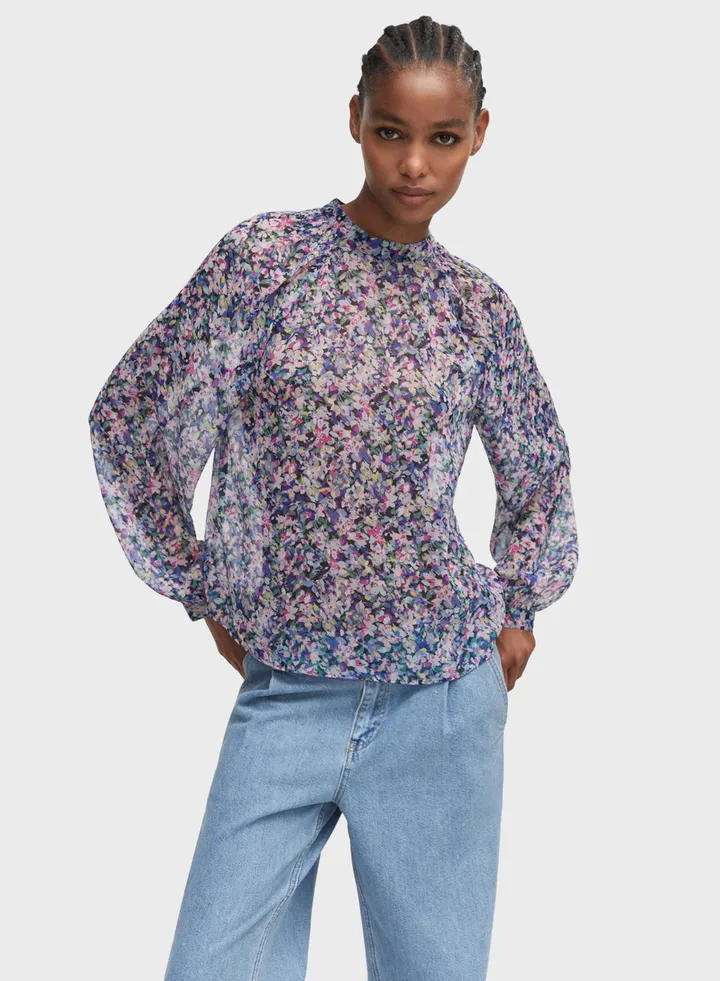 Floral Balloon Sleeve Top