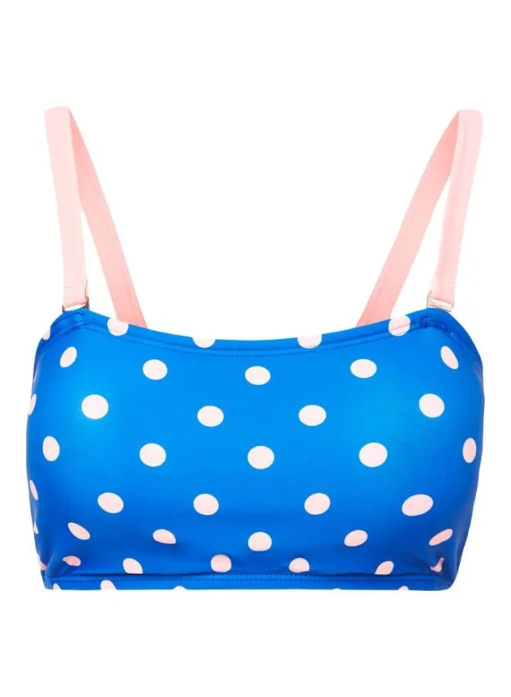 Polka Dot Bandeau Bikini Top Blue