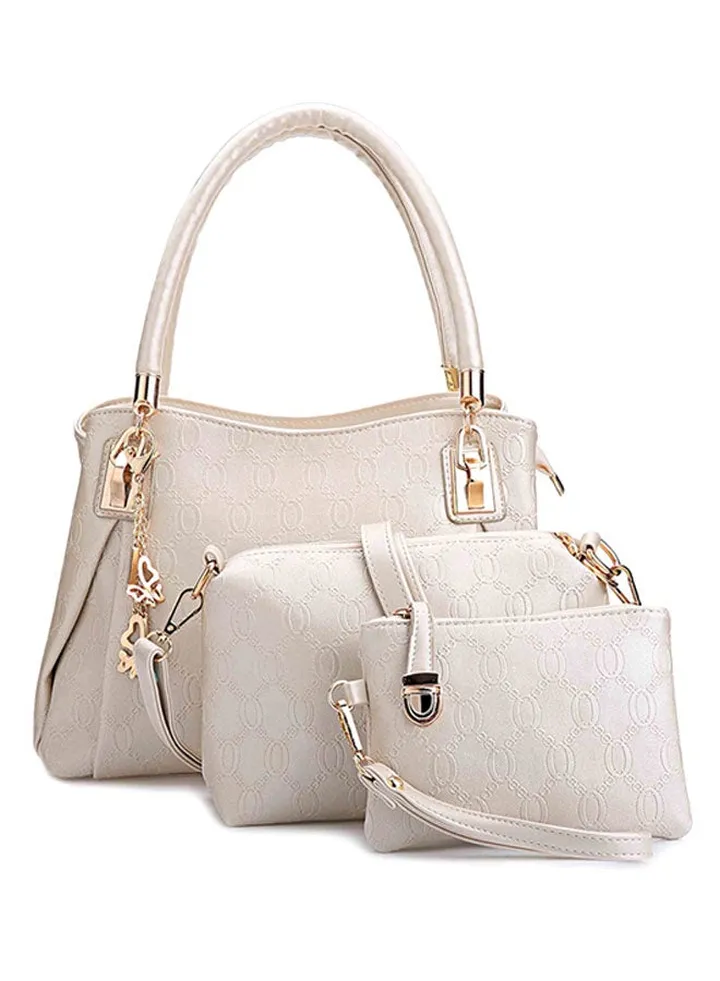 3-Pieces Bag Pu Leather Purse Bags Set White