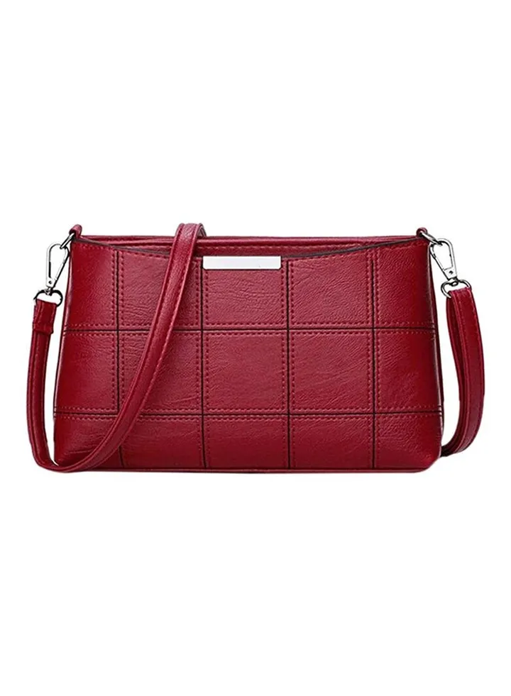 Leather Zipper Shoulder Bag Red