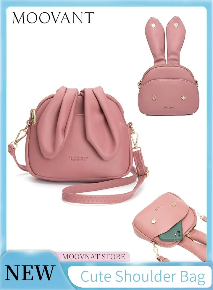 Cute Bunny Shoulder Crossbody Bag Messenger Bag Soft PU Leather Bucket Bag for Women & Girls