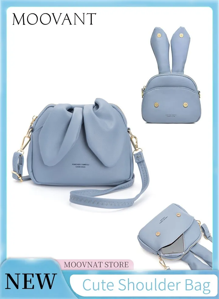 Cute Bunny Shoulder Crossbody Bag Messenger Bag Soft PU Leather Bucket Bag for Women & Girls