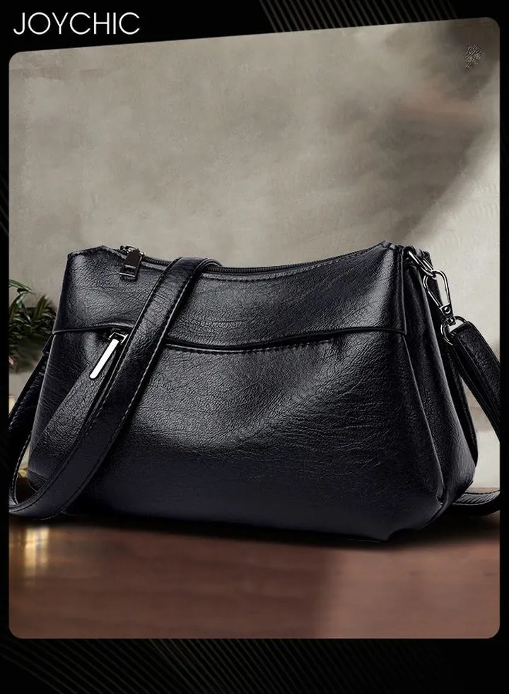 Women Crossbody Bag Waterproof Wear-resistant Shoulder Bag Large Capacity Faux Leather Cross-body Pack with Adjustable Straps Black