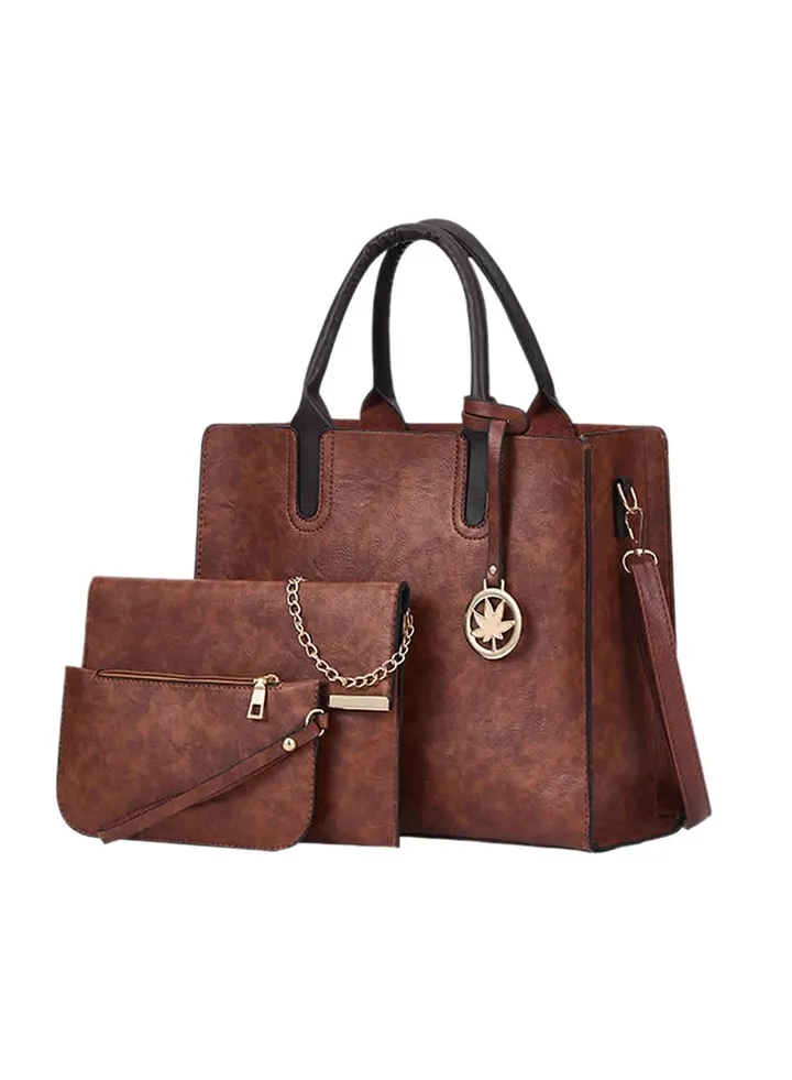 3-Piece Retro Bag Set Brown 