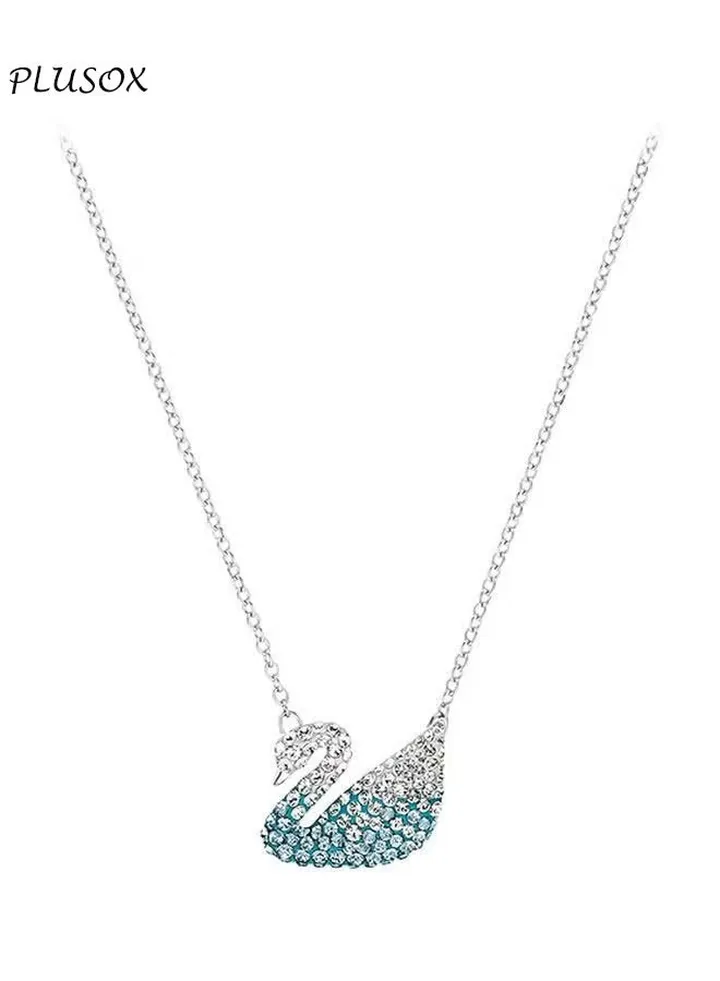 Studded Signature Swan Pendant Necklace