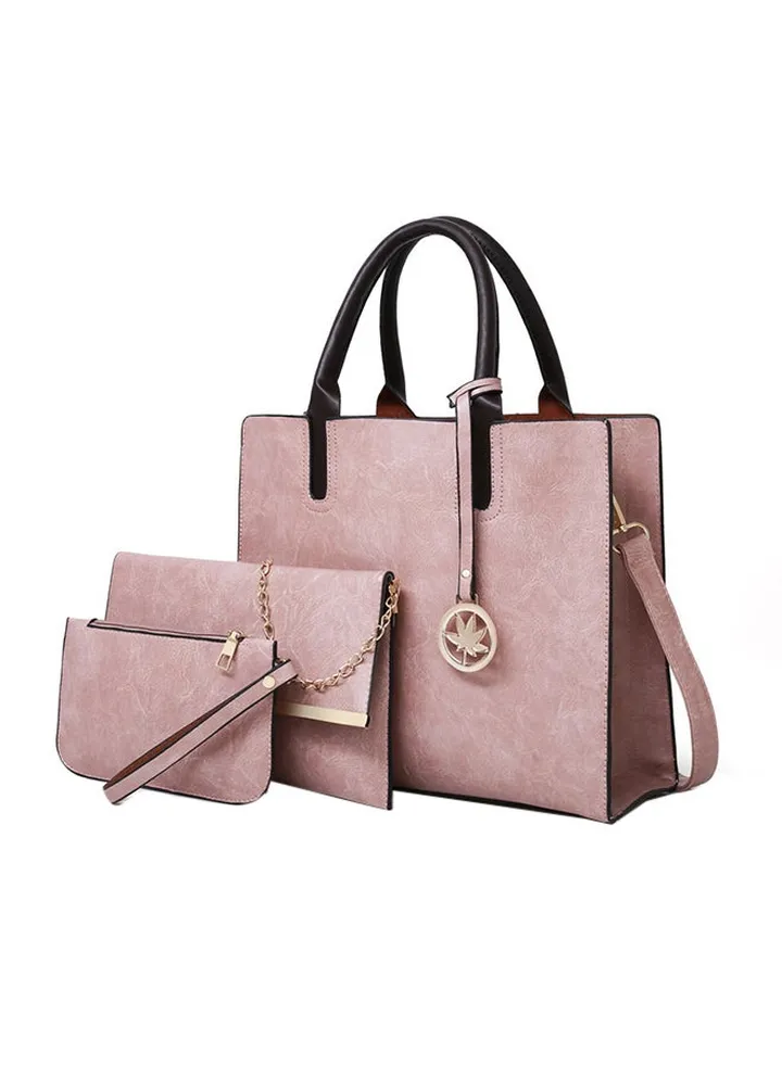 3-Piece Chic Vintage Handbag Pink/Black/Gold