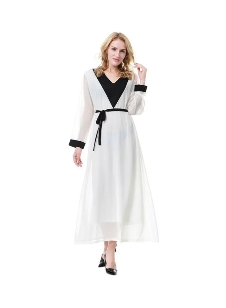 Long Sleeves Dress White/Black