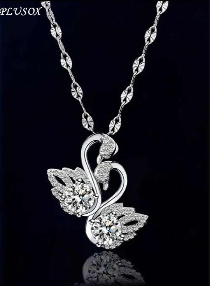 Studded Signature Swan Pendant Necklace