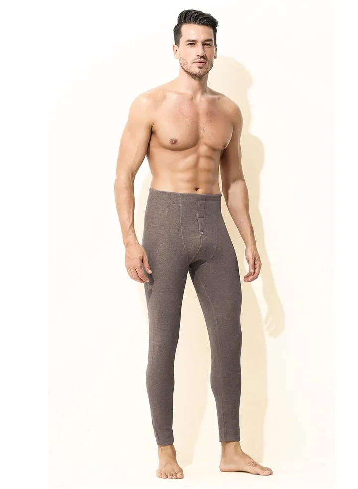 Men's Solid Color Tights Leggings Underwear Pants Long Johns Bottoms Wintergear Warm Base Layer Bottoms Brown