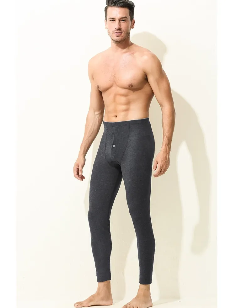 Men's Solid Color Tights Leggings Underwear Pants Long Johns Bottoms Wintergear Warm Base Layer Bottoms Dark Grey