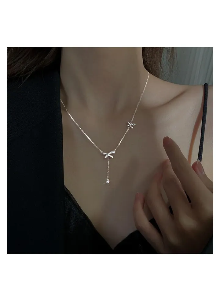 Necklaces for Women Pendant Necklace Bow Necklace Adjustable Bow Tie Necklace Lady Personalized Choker Tassel Accessories Fashion Jewelry Gifts For Women Mother Wife Girlfriend Sisters