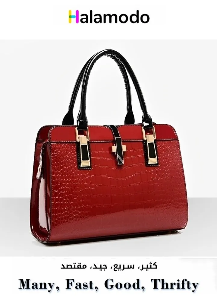 Women’s Tote Top Handle Handbags Crocodile Pattern Leather Cross-body Purse Shoulder Bags Red