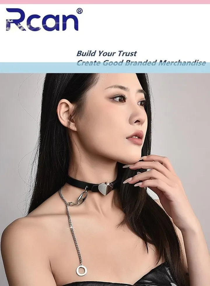 PU Leather Studs Punk Style Necklace Adjustable Love Choker with Chain for Women for Club Festival Party Evening