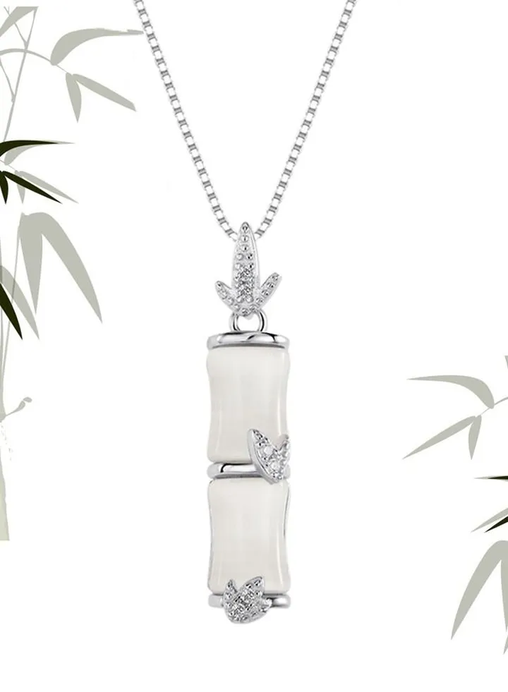 S925 Silver Necklace Nephrite Jade Pendant Bamboo Shape