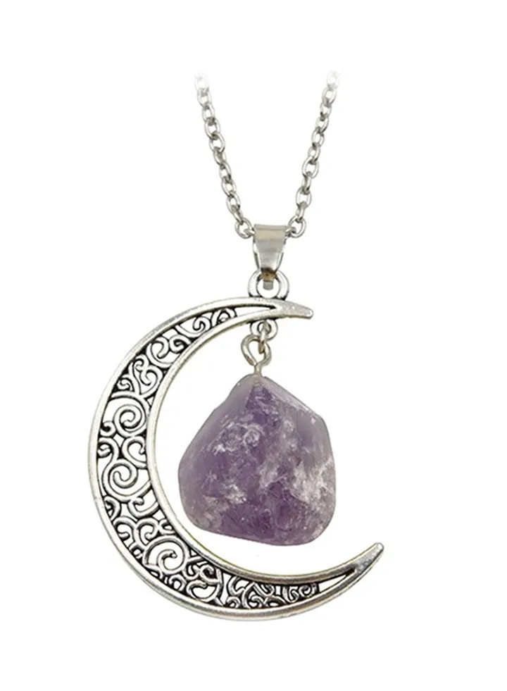 Natural Stone Moon Pendant Necklace