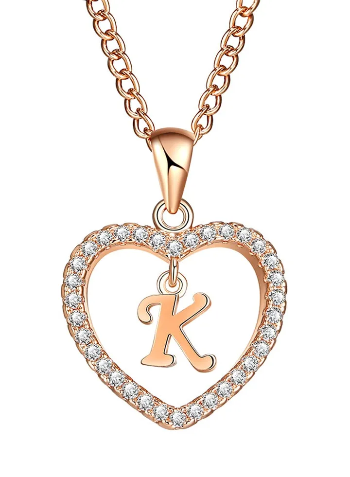 Concise Hollowed Heart Alphabet Pendant Necklace