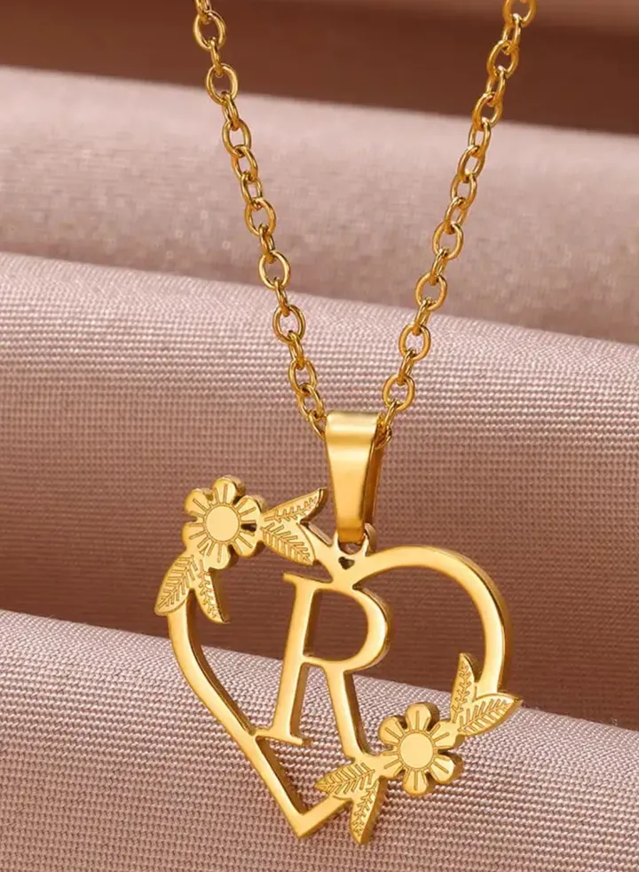 Women's Stainless Steel Gold Plated Necklace With Letter Design