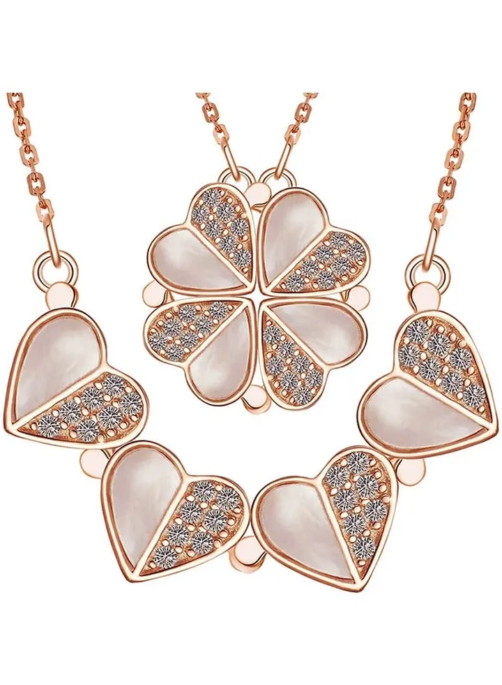 Four Leaf Clover Chain Necklace For Women, Rose Gold Heart Lucky Love Crystal Pendant For Girl, Magnetic Diamond Charm Jewelry For Friend