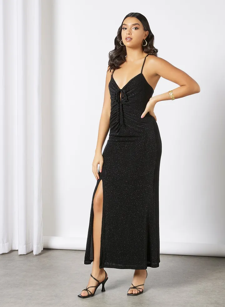 Keryn Ruched Glitter Dress Black