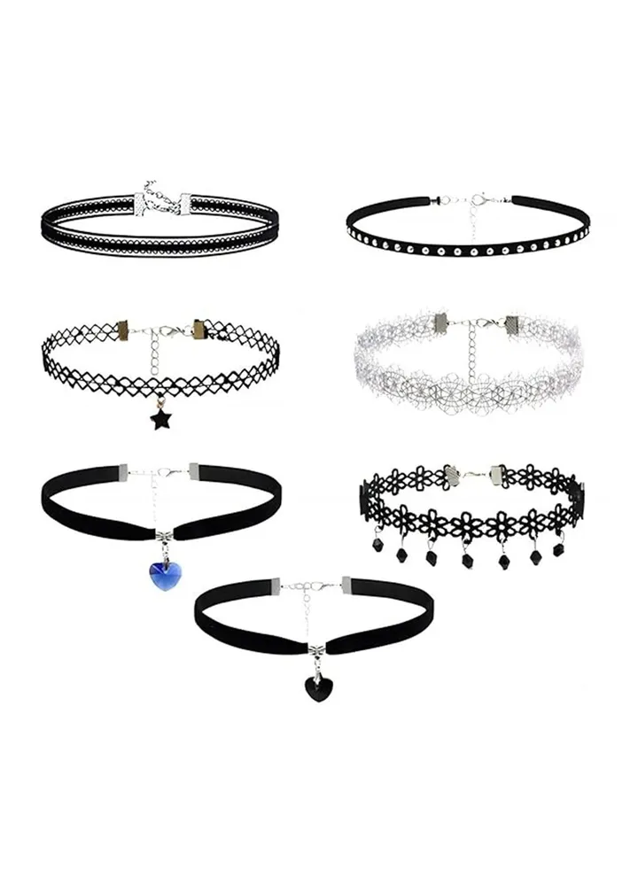 Velvet Lace Choker, Seven Different Styles Black Choker Necklaces for Women, Classic Velvet Choker Necklace Set Necklace Jewellery for Ball and Daily Outfits, 7 Pcs