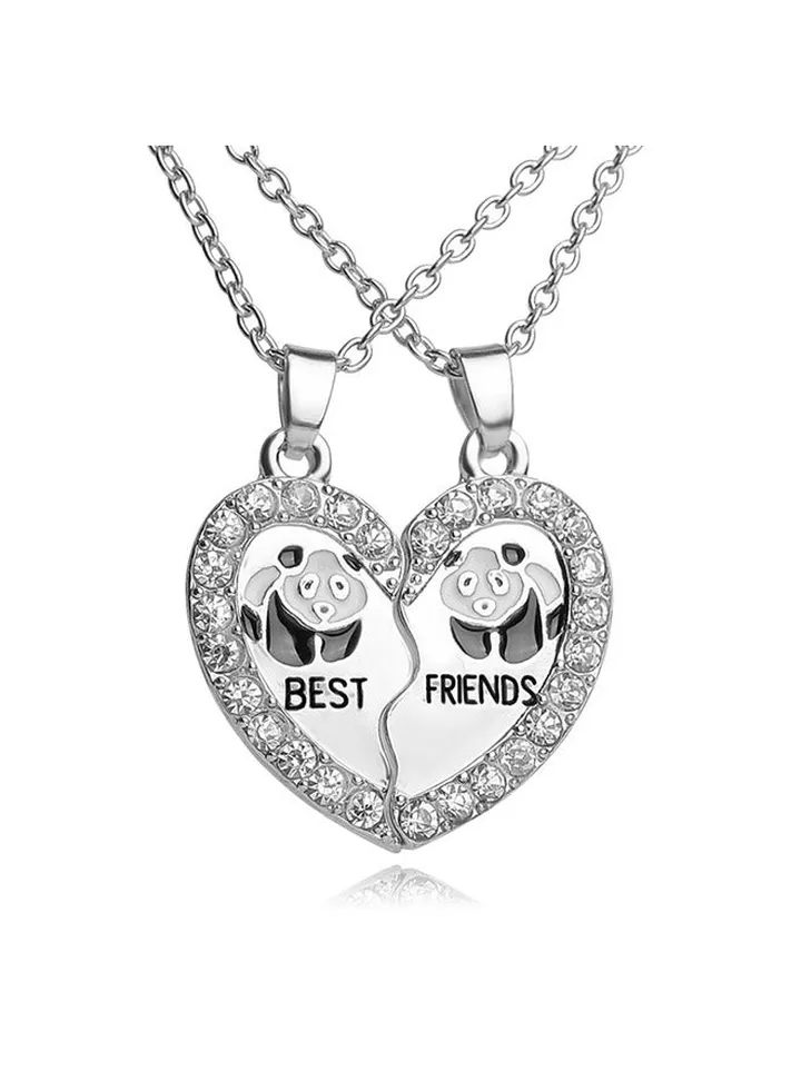 2-Piece Best Friend Pendant Necklace Good Friend Animal Couple Splicing Necklace Love Letter Pendant Collarbone Necklace For Men and Women Silver/Black
