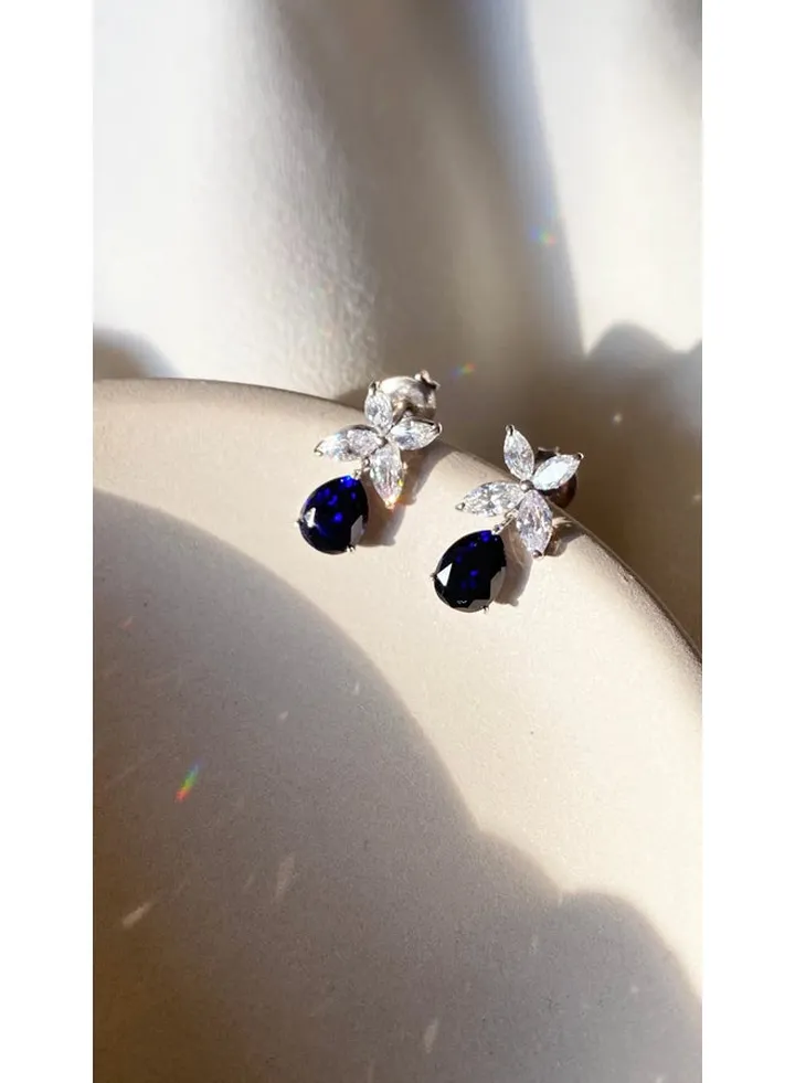 Blue Sapphire And White Zircon Earrings
