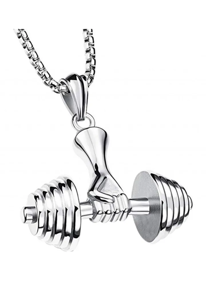 Stainless Steel Fitness Dumbbell Barbell Pendant Necklace