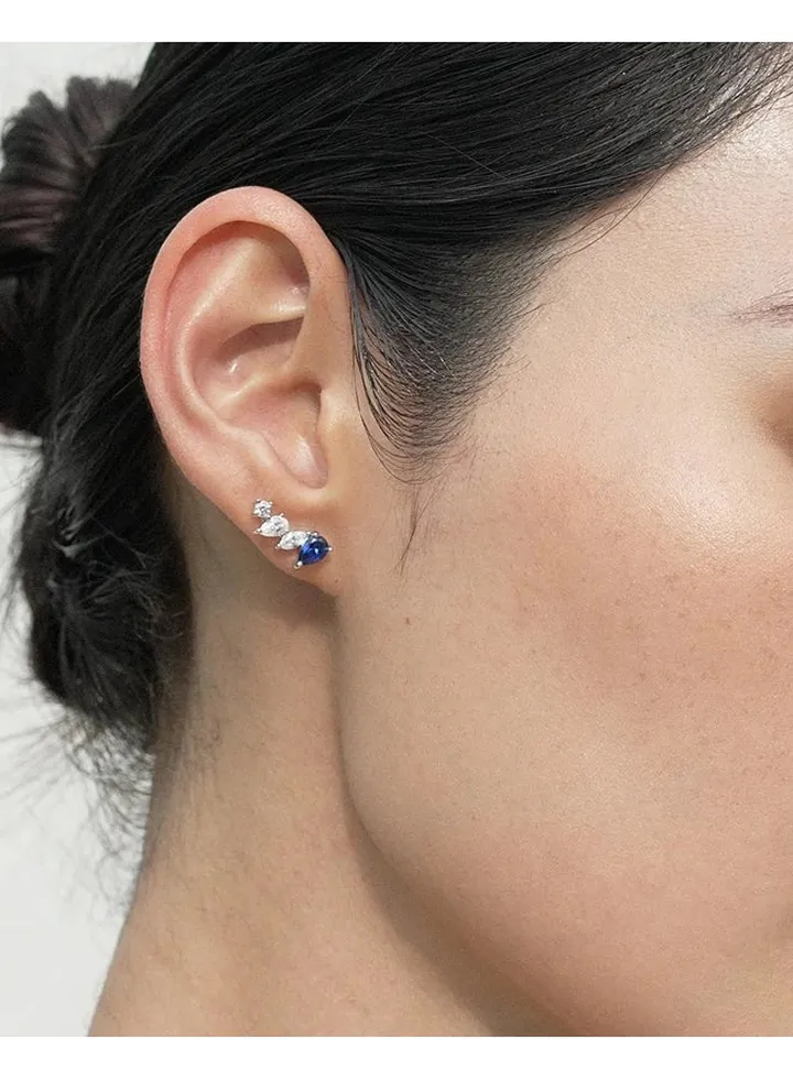 Marquise Blue Sapphire And Zircon Stones Earrings