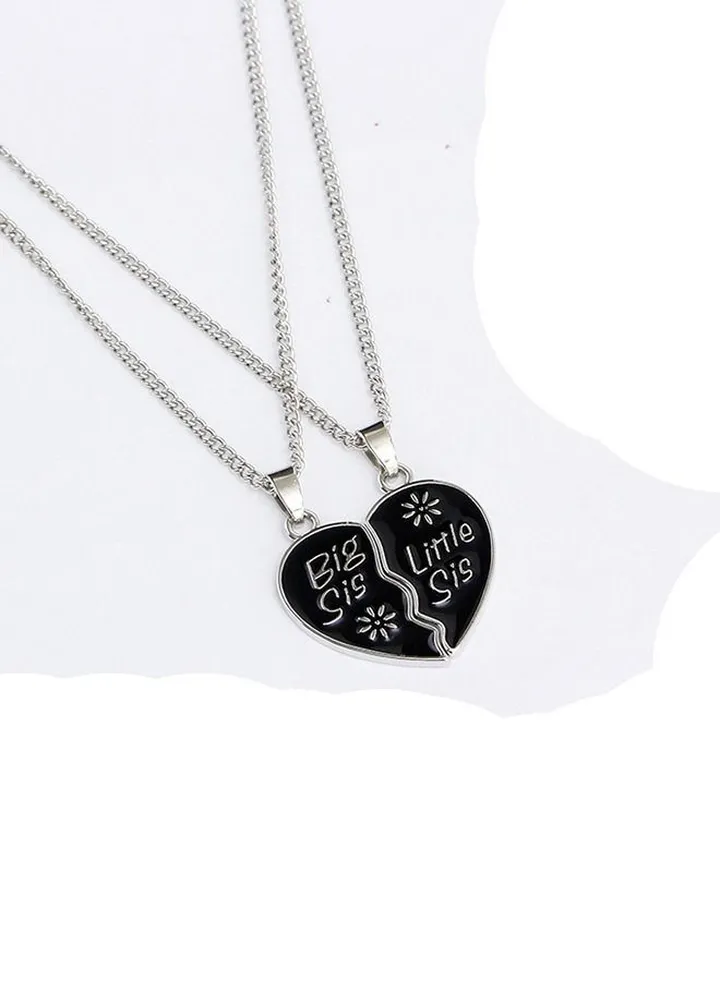 2 piece Sister Heart Pendant Necklace for Women