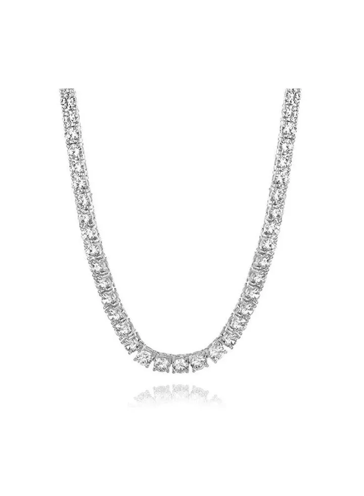 18 Karat Rhodium Plated Brass Tennis Necklace With Zircon