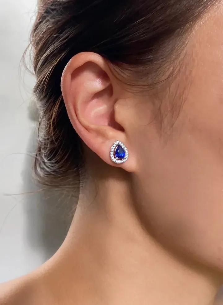 Blue sapphire pear cut earrings - Silver