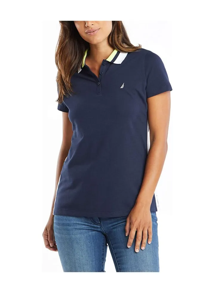 Nautica Women's Stretch Cotton Polo Shirt, Navy Seas, XL