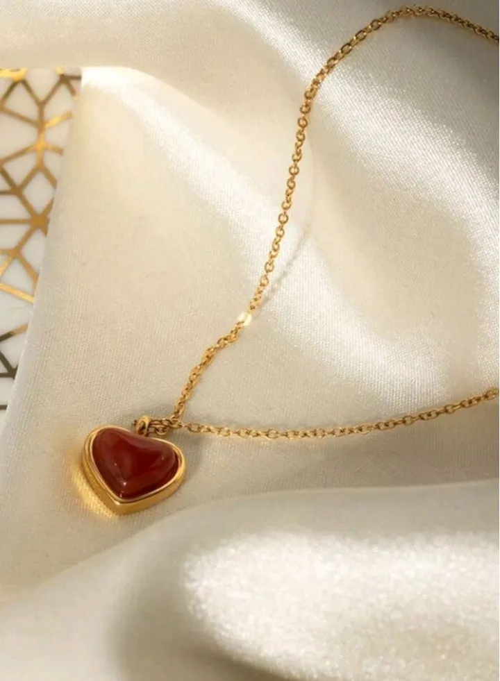 Trendy Stainless Steel Gold Plated Necklace With Natural Agate Stone Pendant For Women