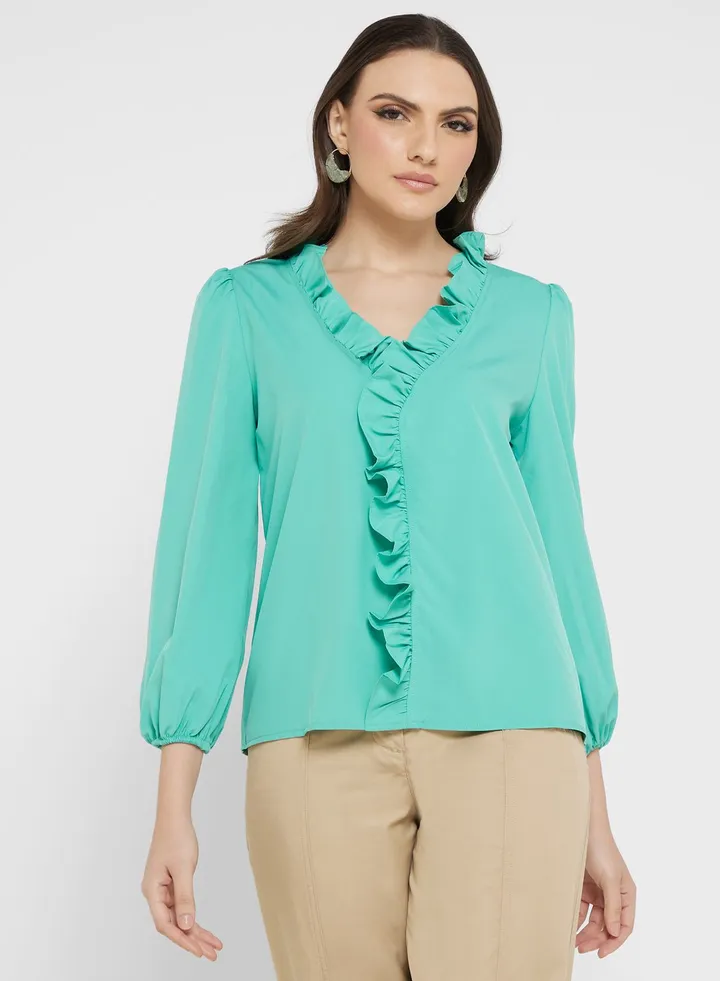 Ruffle Hem Button Down Shirt