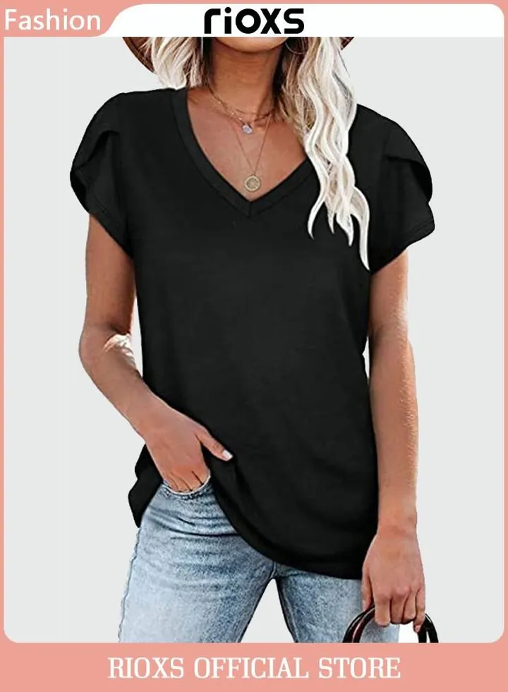 Women's Short Sleeve T-shirt V-neck Basic Tops Casual Blouse