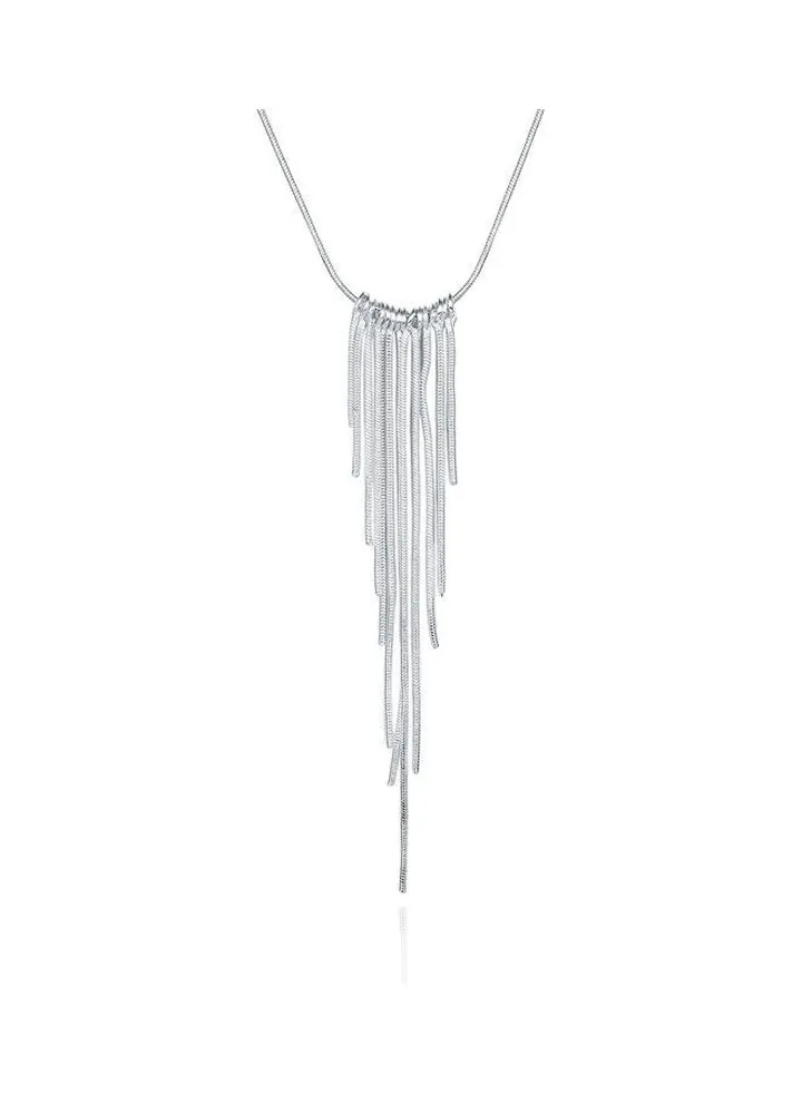 Rhodium Plated Ziron Studded Pendant Necklace