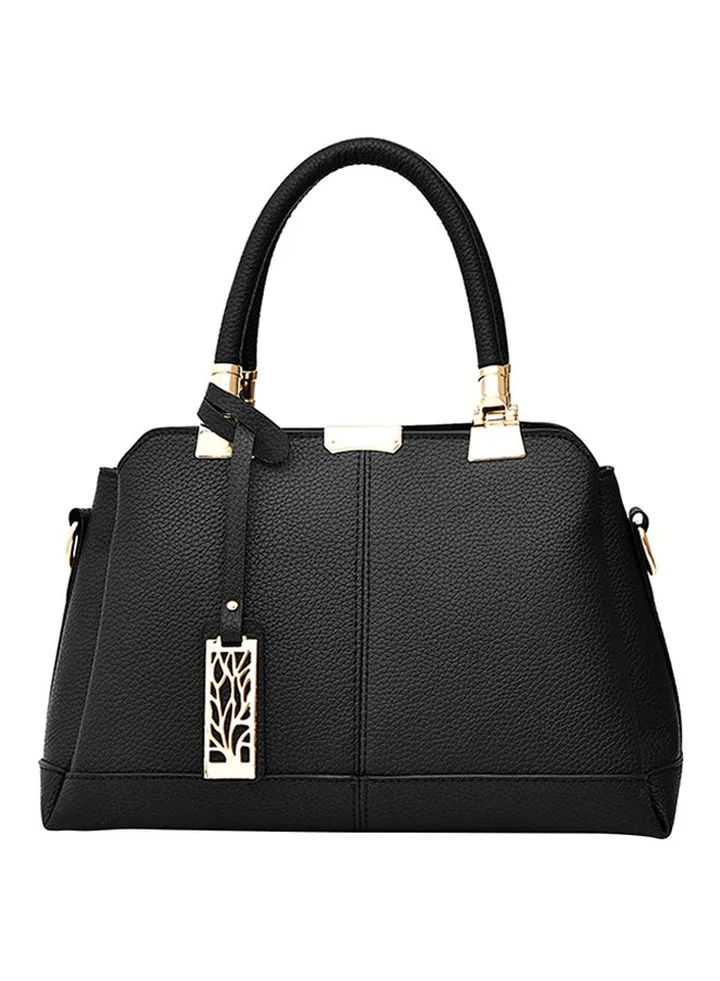 Zip Closure Shoulder Bag Black