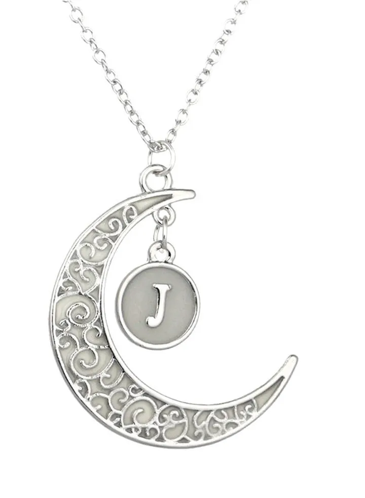 Hollowed Moon Pendant 26 English Letters Pendent Necklace
