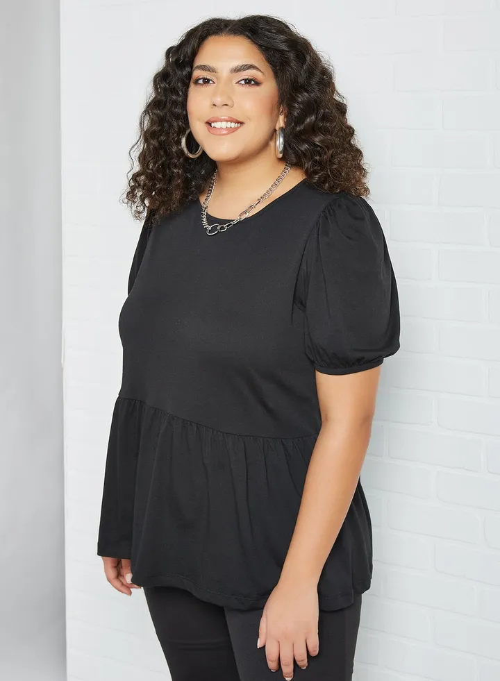 Pleated Puff Sleeve Blouse Black