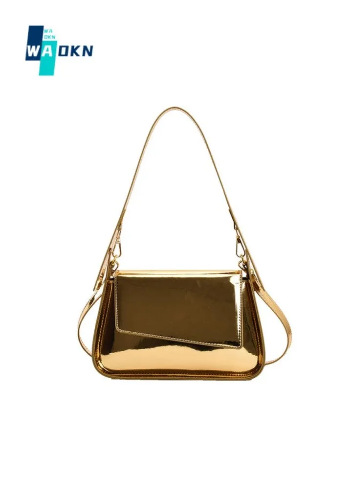 Women's Designer Shoulder Bag, Ladies Fashion Shiny Crossbody Bag Side Bag, PU Leather Tote Bag Handbag Clutch Bag Carry Bag Gift Bag(Gold)
