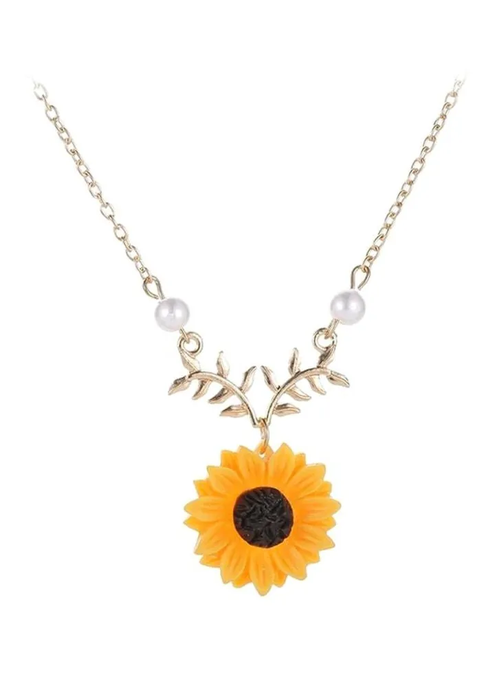 Alloy Pearl Studded Sunflower Pendant Necklace