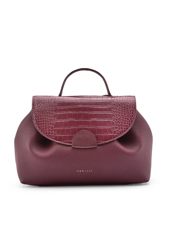 Kanelli leather hand bag for women , Wine Purple