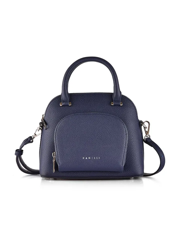 Kanelli leather hand bag Medium size for women with extra pocket, Navy