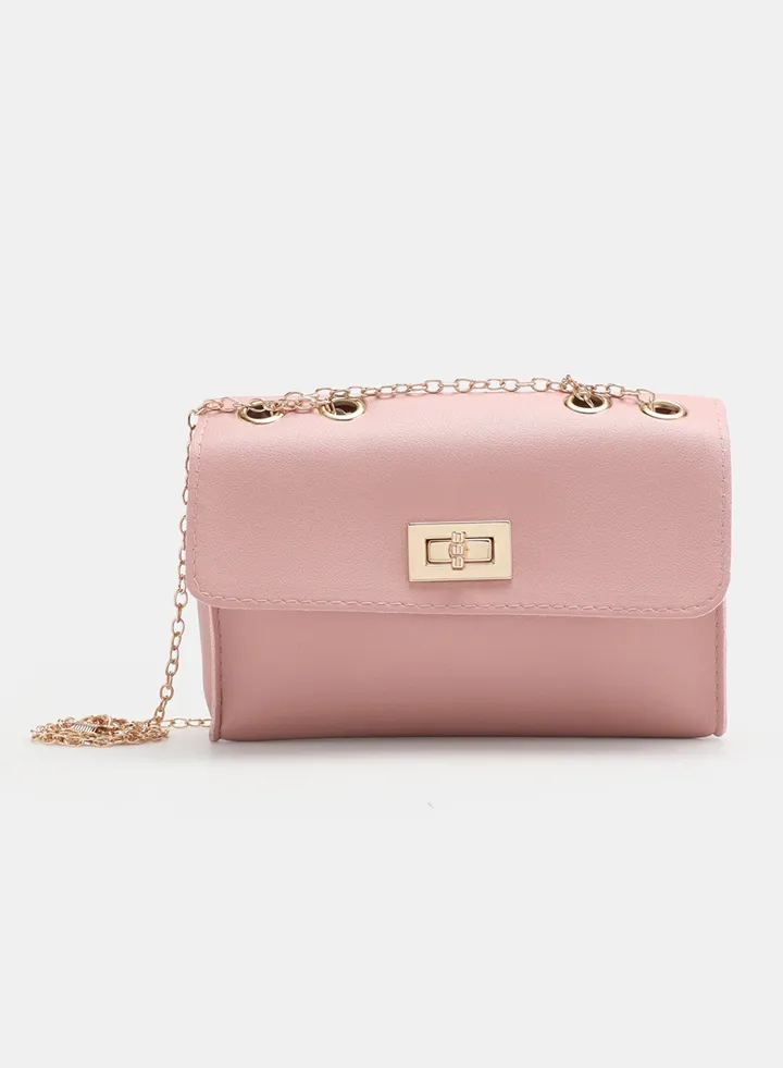 Chain strap Turn Lock closure Womens PU shoulder bag Pink