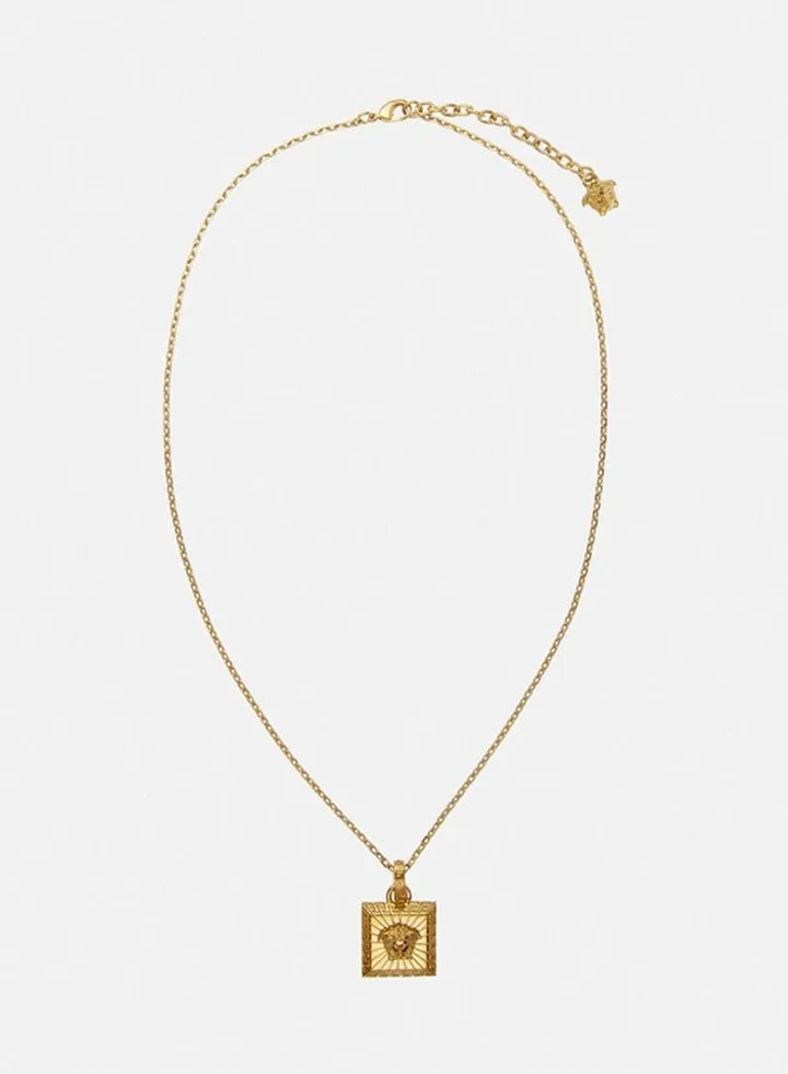 Versace Men's and Women's Classic Gold Medusa Necklace Square Pendant
